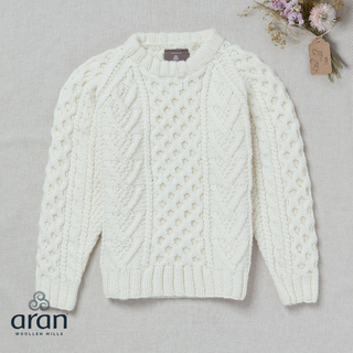 Aran Children's Honeycomb Sweater White - Medium
