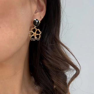 Aria V Black Daisy Earrings