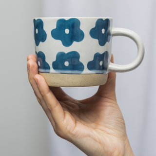 Rustic Cup Blue Flowers