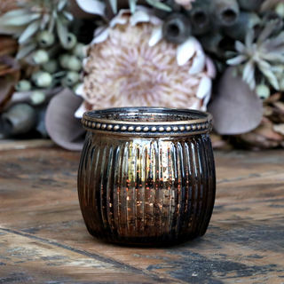 Tealight Holder with Pearl Edge Antique Mocca Sml