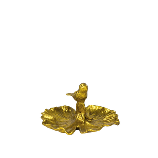 Clover Dish with Bird Gold