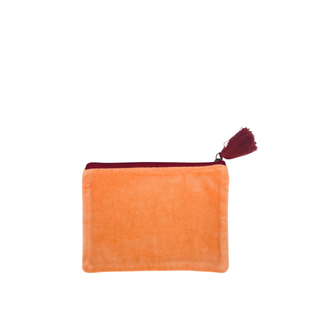 Corduroy Cosmetics Bag with Embroidered Flowers Peach