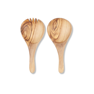 Short Olive Wood Salad Servers