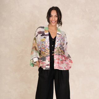 One Hundred Stars Short Kimono Spring White