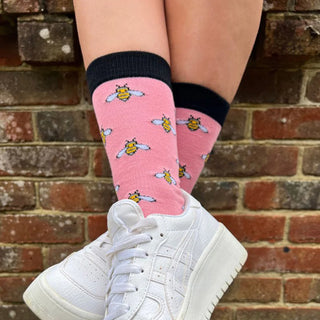 Swole Panda Women's Bamboo Socks Pink Bumblebee