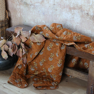 Quilted Throw with Flowers Pattern Terracotta