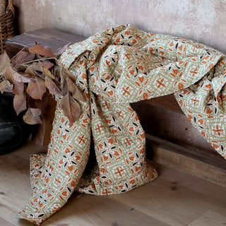 Quilted Throw with Batik Pattern Green & Terracott
