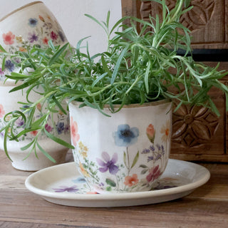 Fleurville Planter with Wild Flowers Motif
