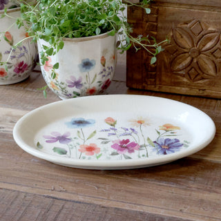 Serving Plate with Wild Flowers Motif Cream