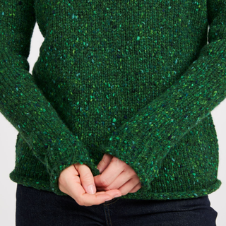 Aran Ladies Roll Neck Raglan Green - Small