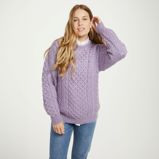 Omey Aran Crew Neck Sweater | Supersoft Merino | Winter Rose