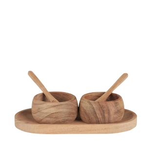 Acacia Wood Tray with 2 Bowl and spoons