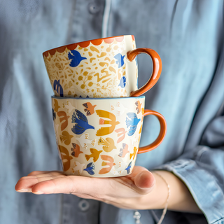 Anniversary Mug with Birds Orange