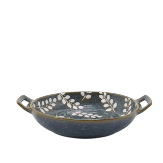 Round Ramekin with Handle and Leaves Motif