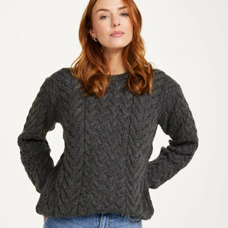 Omey Aran Crew Neck Sweater | Supersoft Merino | Charcoal