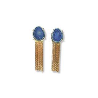 Aria V Geode Tassel Earrings Blue