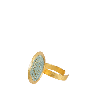 Bronze Crystal Oval Ring Aqua