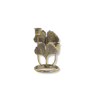 Candlestick with Leaves in Antique Brass