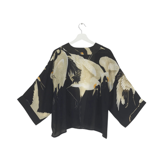 One Hundred Stars Crepe Kimono Stork Black