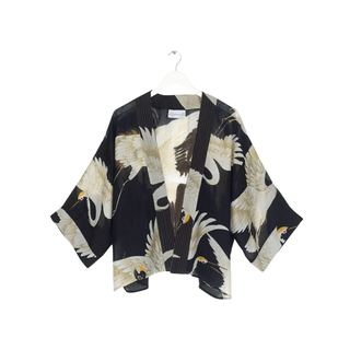 One Hundred Stars Crepe Kimono Stork Black