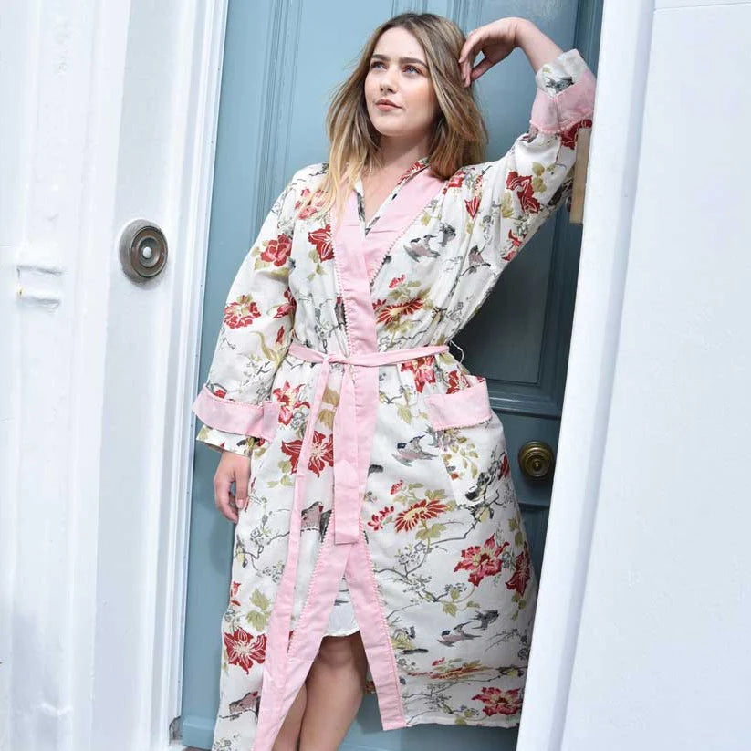 Red and pink Rose floral dressing gown