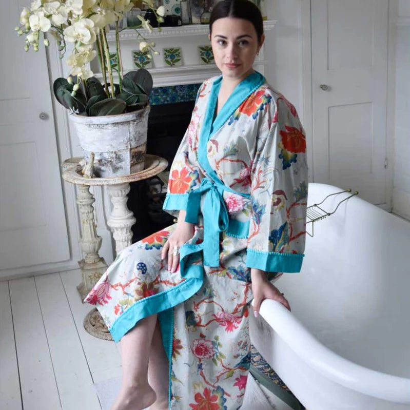Blue Exotic Flower Dressing Gown