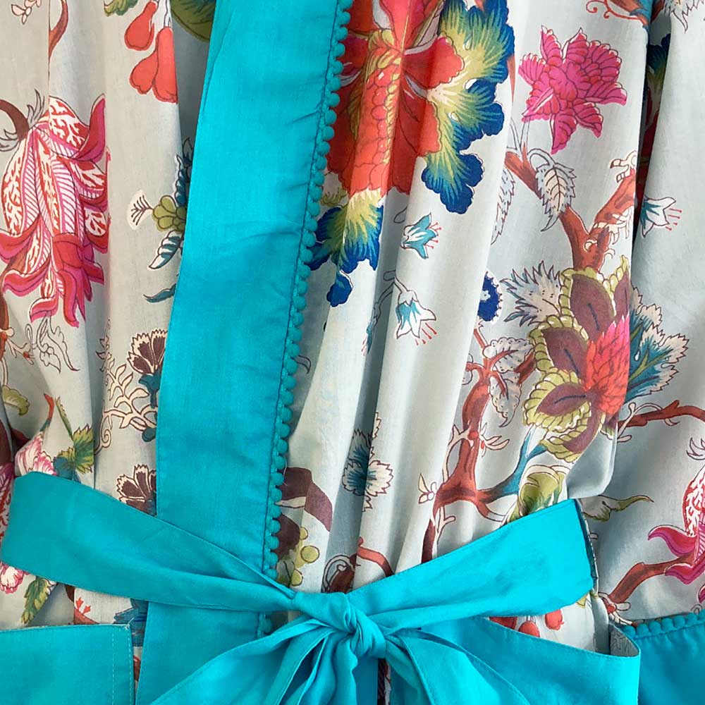 Blue Exotic Flower Dressing Gown