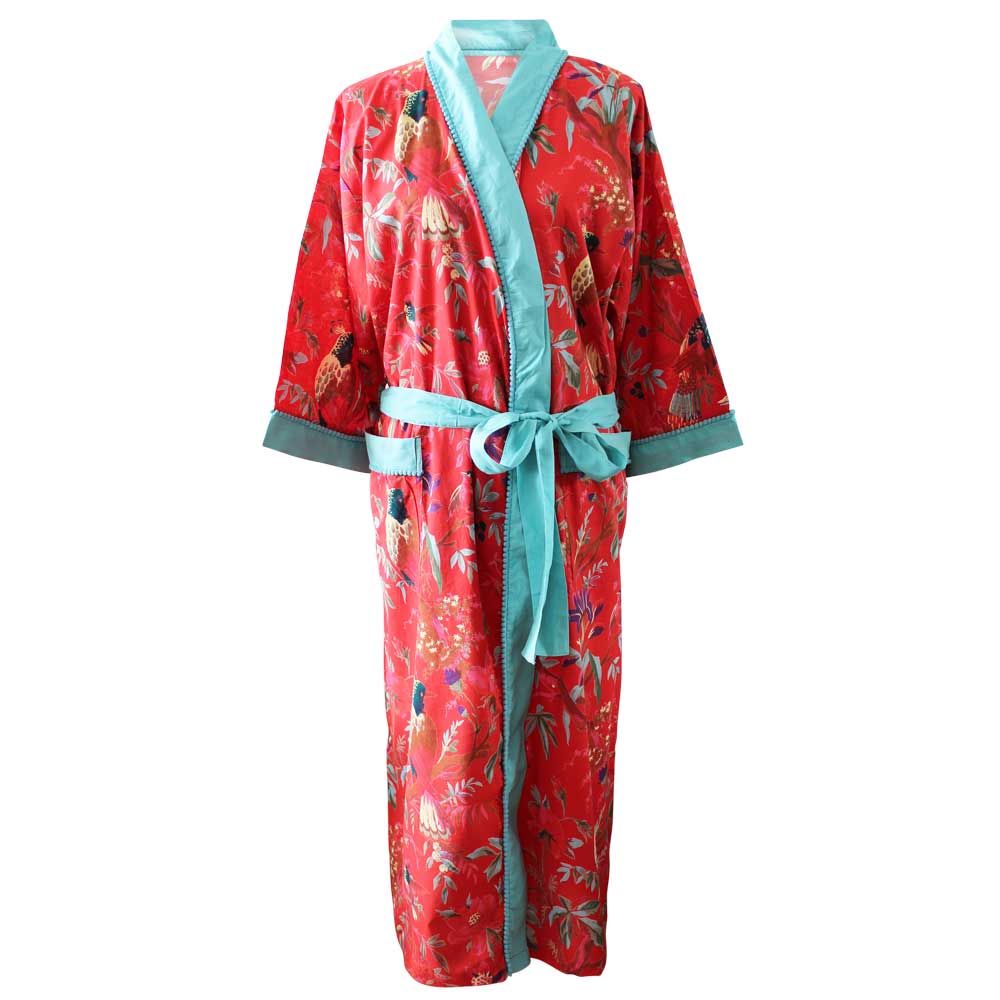 Red Exotic Bird Dressing Gown