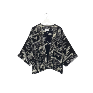 One Hundred Stars Short Crepe Kimono Vintage Damask Black