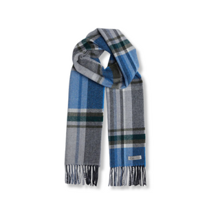 Foxford Blue and Grey Tartan Lambwool Scarf