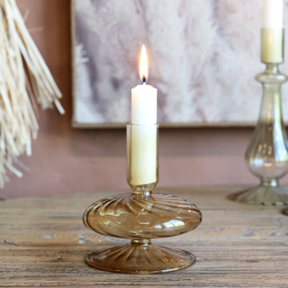 Glass Candlestick Amber