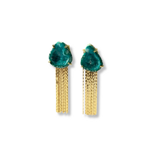 Aria V Geode Tassel Earrings Green