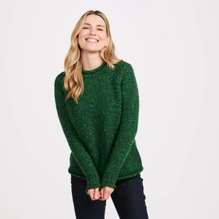 Aran Ladies Roll Neck Raglan Green - Small