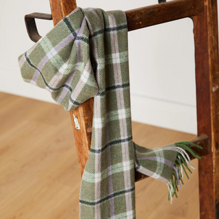 Foxford Green and Mink Check Lambswool Scarf