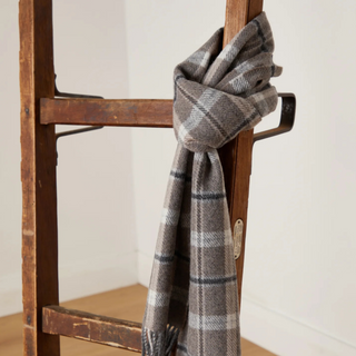 Foxford Grey and Mink Check Lambswool Scarf