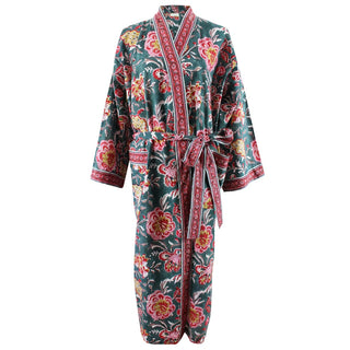Powell Craft Dressing Gown Pine Green Red Pink