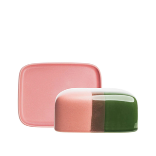 Industrial Look Butter Dish Green and Pink