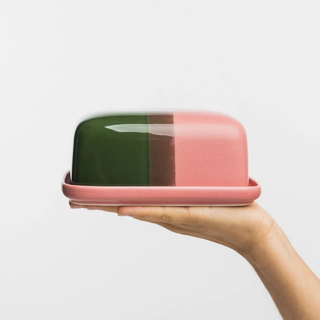 Industrial Look Butter Dish Green and Pink