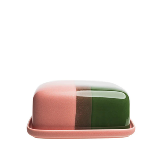 Industrial Look Butter Dish Green and Pink