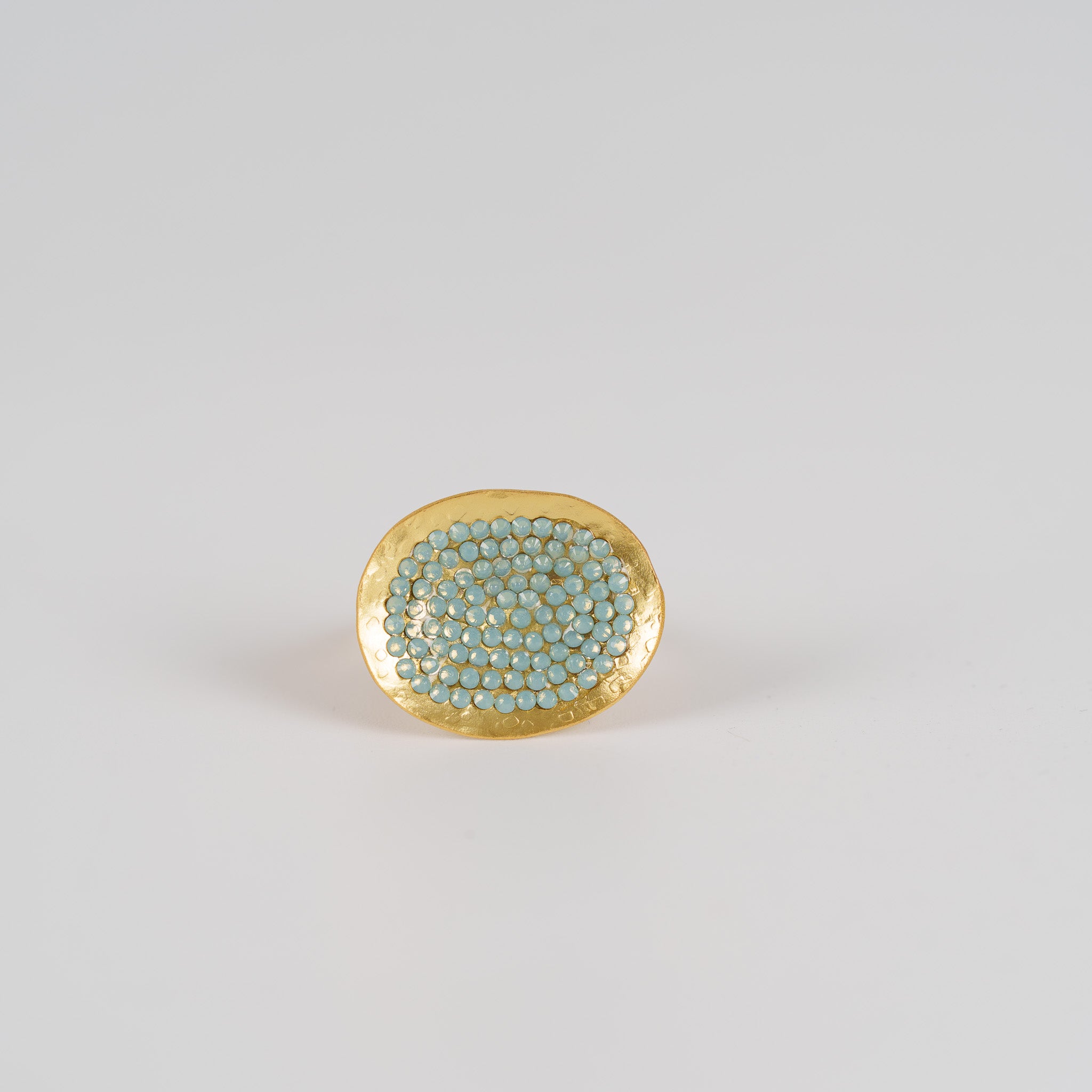 Bronze crystal oval ring- aqua