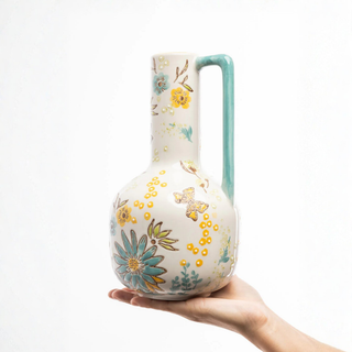 Large Vase with Flower Motif Blue & Yellow