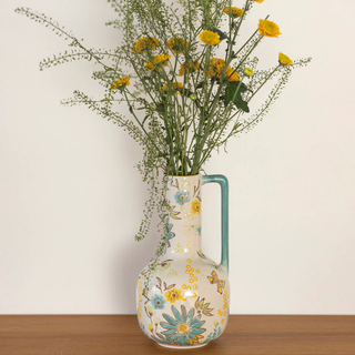 Large Vase with Flower Motif Blue & Yellow