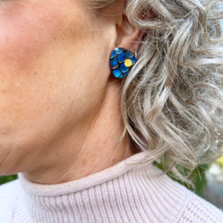 The Messy Brunette Mermaid Scale Studs Navy Blue