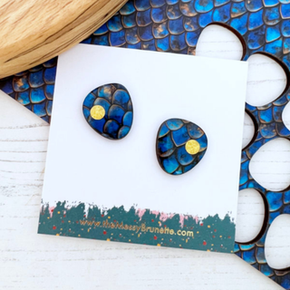 The Messy Brunette Mermaid Scale Studs Navy Blue