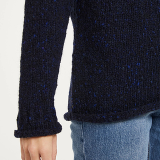 Aran Ladies Roll Neck Raglan Navy - Small