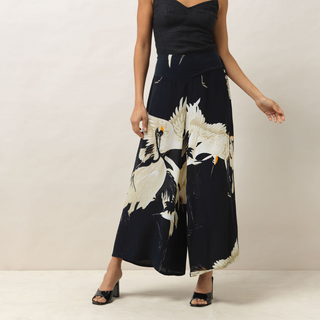 One Hundred Stars Palazzo Trousers Stork Black Satin