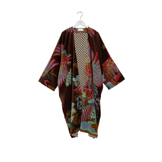One Hundred Stars Velvet Kimono Grande Crane Brown