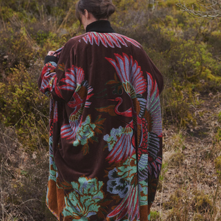 One Hundred Stars Velvet Kimono Grande Crane Brown