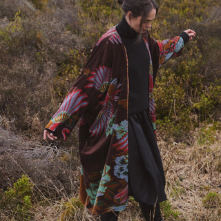 One Hundred Stars Velvet Kimono Grande Crane Brown