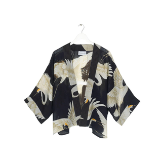 One Hundred Stars Stork Black Crepe Kimono